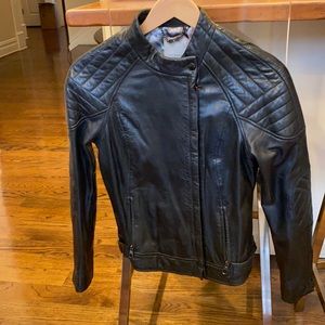 Ted Baker collarless black leather moto jacket size 2